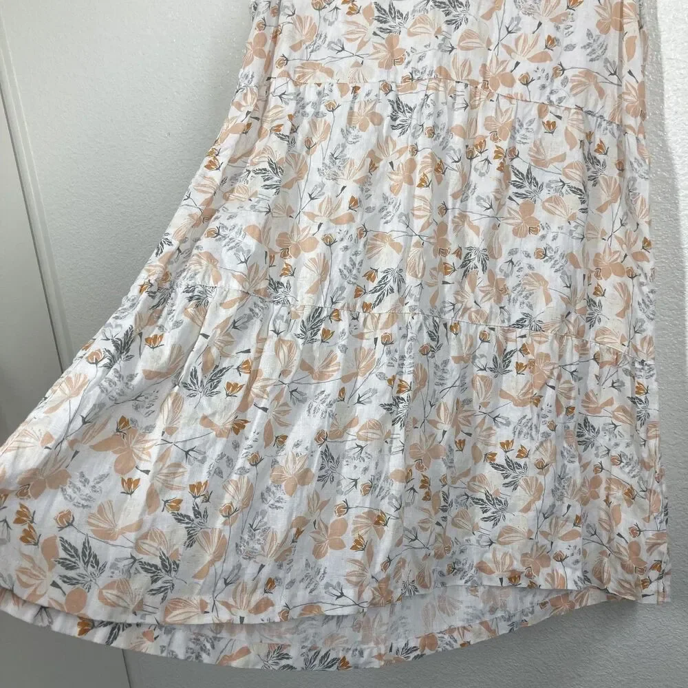 Sun Dress Linen Dress Joie Floral Large 100% Linen Sleeveless Tiered Summer